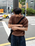 Cable knit short sleeve henry neck ver