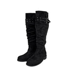 Double eyelet suede long boots