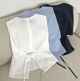 Back Open Rustling Ribbon Sleeveless Blouse