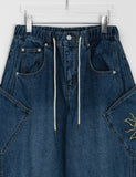 [unisex] Abus embroidery denim wide balloon pants