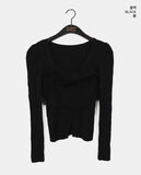 Coil chiffon layered square neck slit ribbed knit