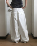 Nodi Back Pocket Wide Cotton Pants