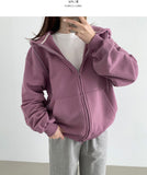 Pile Two-Way Plain Color Hood Zip-Up