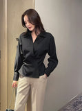 Lumie Collar Pintuck Shirring Wrap Blouse