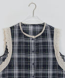 Onru check lace sleeveless blouse