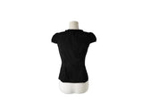Lotte Dot Frill Ribbon Slim Short Sleeve Blouse