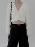 Winter V-neck Fur Crop Cardigan