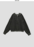Sheer Stripe Hood Knit Zip-Up