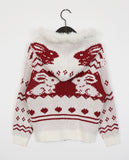 Shuong Rabbit Heart Fur Bells Hood Knit Zip-up