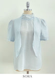 Ruzen Pearl Tie Short Sleeve Blouse