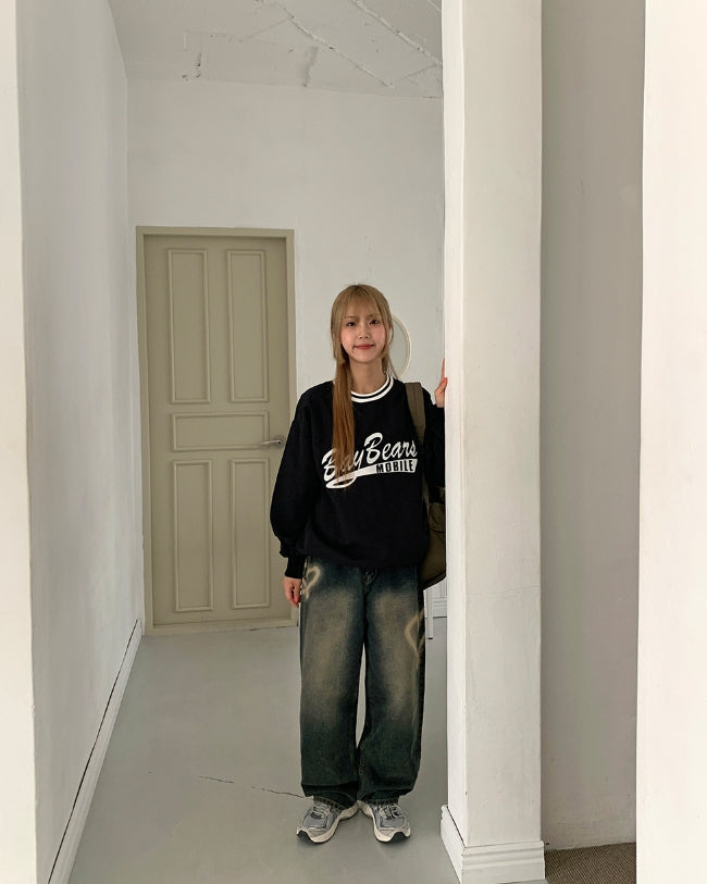 【BAON】Ota Heart Washing Denim Wide Pants BAON (バオン) - ペンボハートウォッシングワイドデニムパンツ