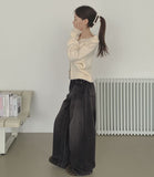 Brushed Hem Snap Jogger Wide Denim Pants