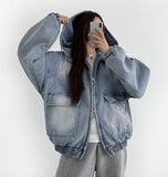 Casual Street Boa Fur Lining Warm Hood Denim Jacket