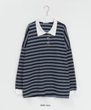 [Unisex] Melandy Stripe Collar Long Sleeve Tee