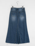 Tsukin Cat Washing Damaged Denim Long Skirt