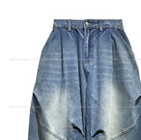 Wavy Washing Pin Tuck Balloon Denim Pants