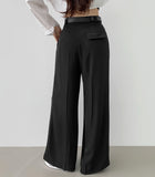 Two Pin Tuck Belt Set Wide Slacks Pants