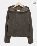 Hion high neck button hooded zip-up