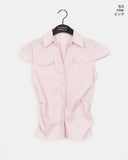 Runner Pocket Shirring V-Neck Short Sleeve Shirt