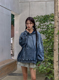 Gradation washing denim hoodie