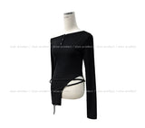 NP Slit Strap Unbalance Shoulder Long Sleeve