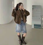 High-Neck Button Zipper Bomber String Jacket