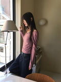 Jitel Vintage Stripe Deep U Neck Long Sleeve T-Shirt