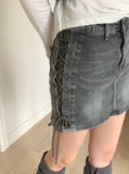 [Leg Warmer Set] Chips Strap Denim Knee Socks Mini Skirt