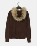 Penk Cable Fur Hood Slim Fit Two-Way Knit Zip-Up