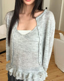 [Sleeveless SET] Lejong Punching Frill Long Sleeve Knit Sleeveless Cardigan Set