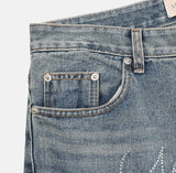 Crystal lettering washed denim pants