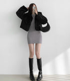 Winter Fluffy Fleece Collar Crop Fur Jacket