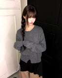 Uran bean button round neck long sleeve cardigan