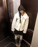 Neyu collar wool fluffy quilted fur half jacket
