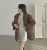 Boucle Quilting Lining Fur Shoulder Pad Winter Jacket