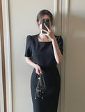 Evian Square Short Sleeve Tweed Two-Piece One Piece