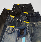 Basic Wide Fit Washing Banding Span Heated Fabric Brushed Denim Pants