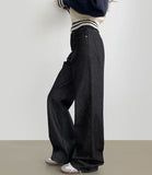 Raw autumn non-fade banding casual wide denim pants