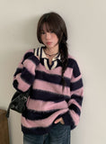 Polki Stripe Collar Brush Over Knit