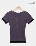 Huron Color Matching Button Short Sleeve T-shirt