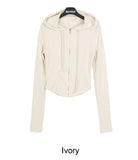 Ser Crop Ribbed Hood Zip-Up