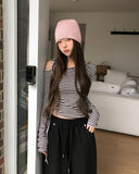 Delitte Stripe Unbalanced Shoulder Long Sleeve