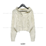Mix cable crop hooded knit