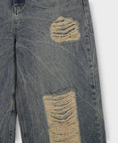 S/S shear damage washed denim pants