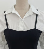 Sign Bustier Layered Three Quarter Shirring Shirt