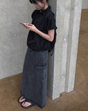 Posh black blue cargo long skirt