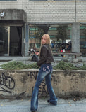 Hip-point bootcut denim pants