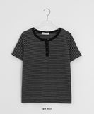 Denida Stripe Button Short Sleeve Tee