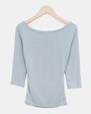 Velko Boat Neck Stripe Side Shirring Three Quarter T-shirt