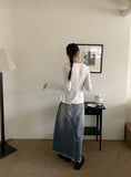 atune slit washed denim maxi long skirt